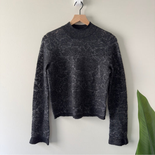 Anthropologie Merino Wool Stylish Gray Sweater textured long sleeve mock neck S