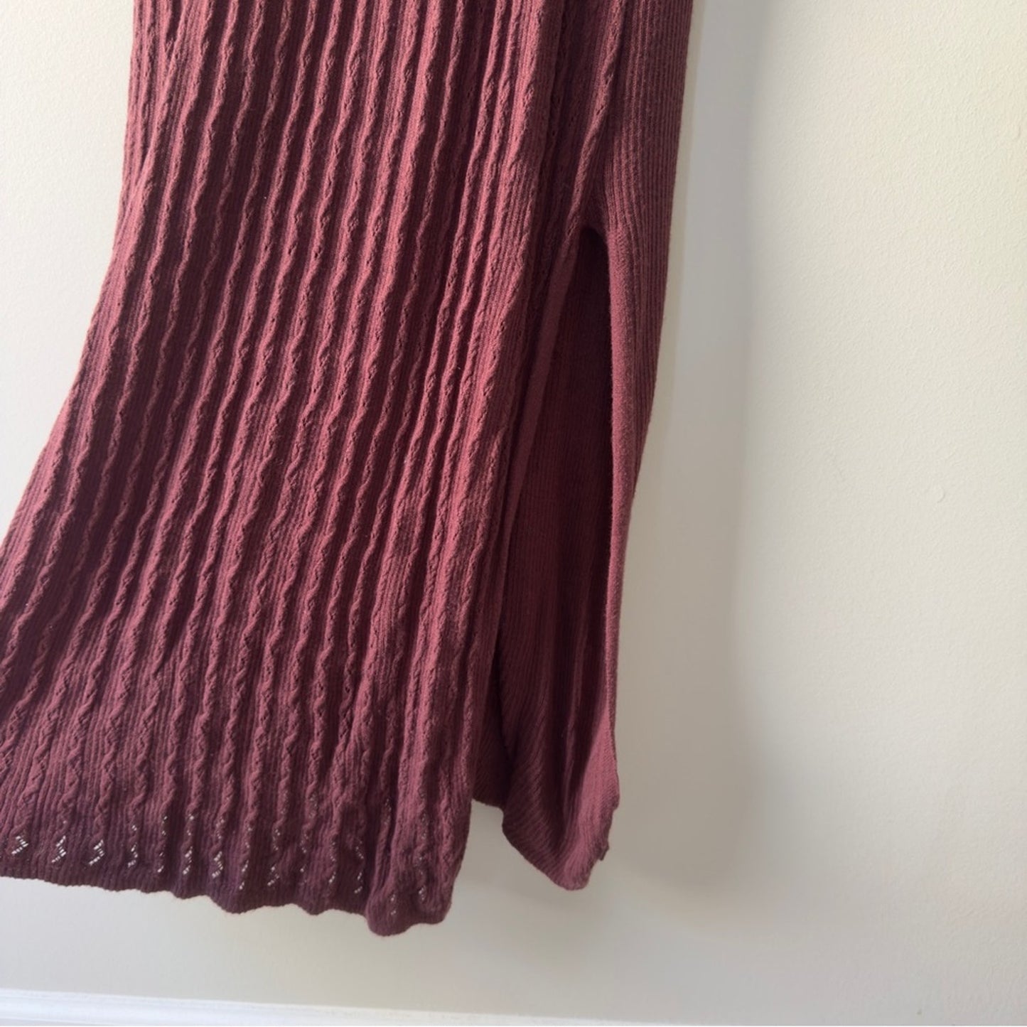 PAIGE Chocolate Wine Sleeveless knit Maxi Dress slit side waist tie bow L