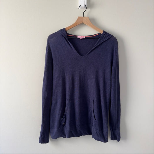 Lilly Pulitzer 100% Linen Hooded Pullover Lightweight Kangaroo pocket navy solid