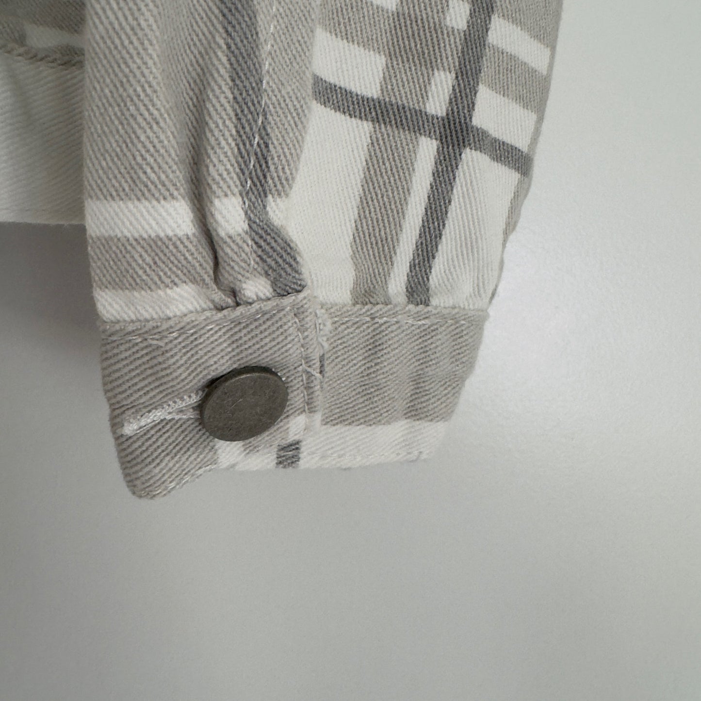 Princess Polly Brielle Denim Jacket in Beige Check Plaid Button Down 100% Cotton