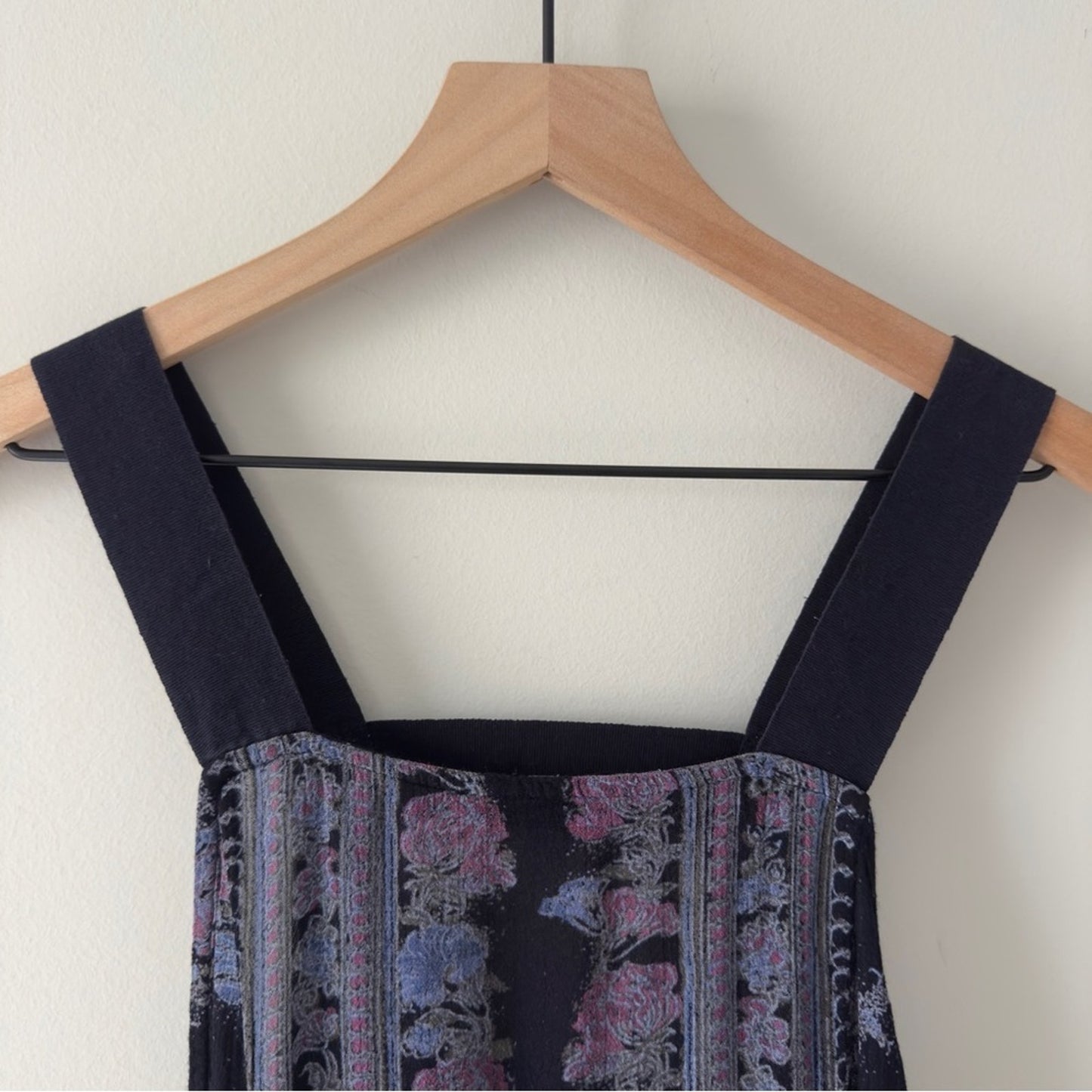Free People Paradise Song Dress Black Floral Sleeveless mini pockets bohemian S