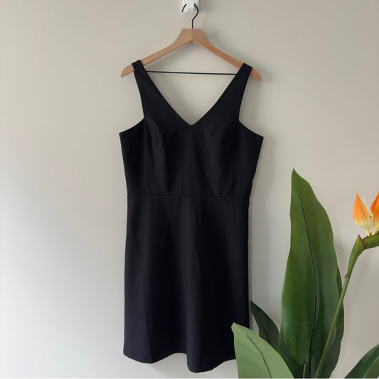 LOFT Black A-Line Mini Dress V-Neck Sleeveless Solid Minimalist Business Casual