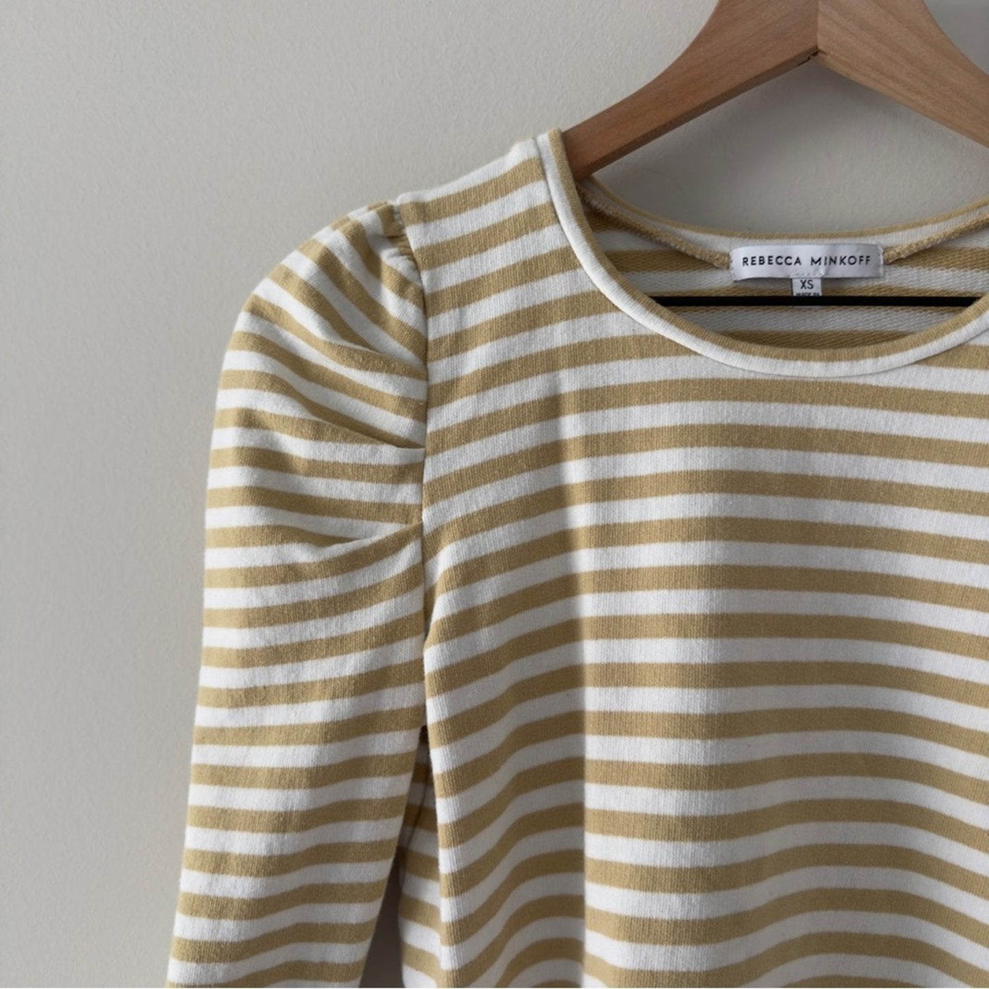 Rebecca Minkoff Puffed Shoulder Long Sleeve Tope Striped Crew cotton stretch XS