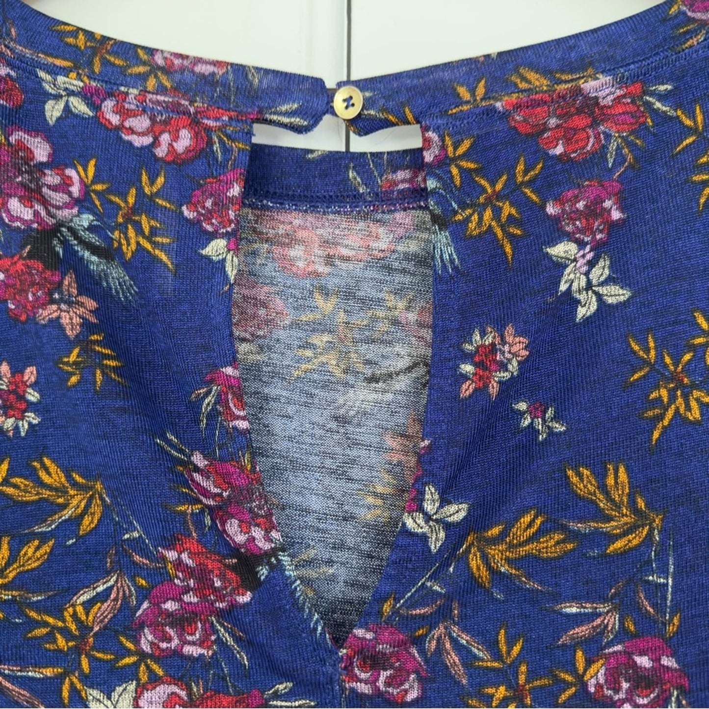 Free People Dock Street Top Ruffle Floral 3/4 Sleeve Top Button Keyhole Back XS