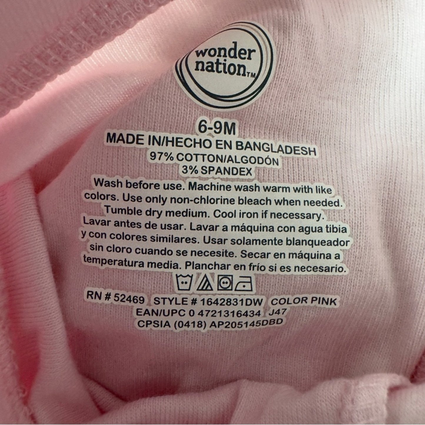 Wonder Nation Soft Pink baby Leggings cotton blend elastic waist solid 6-9months