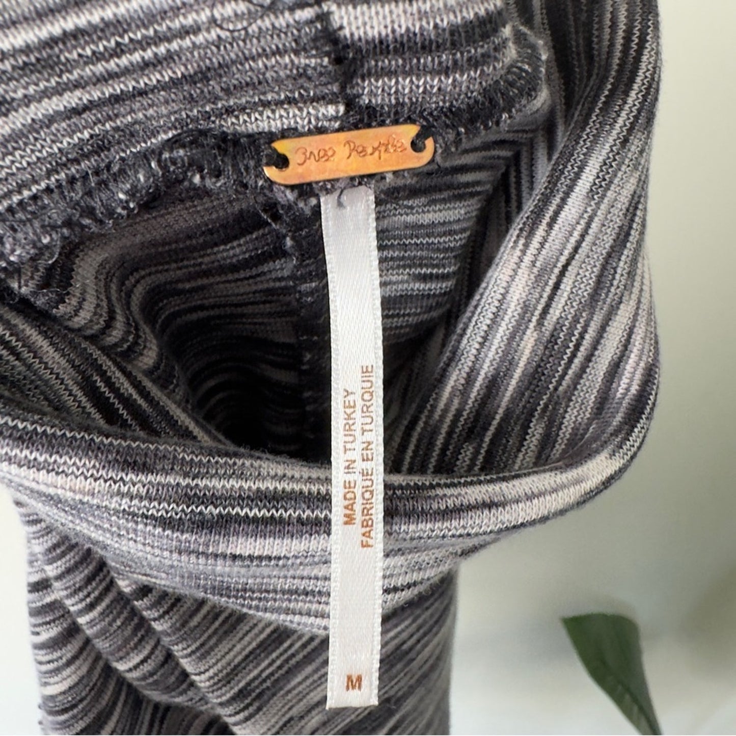 Free People Sunshine Turtleneck Top space dye Black and White 1/2 length sleeve