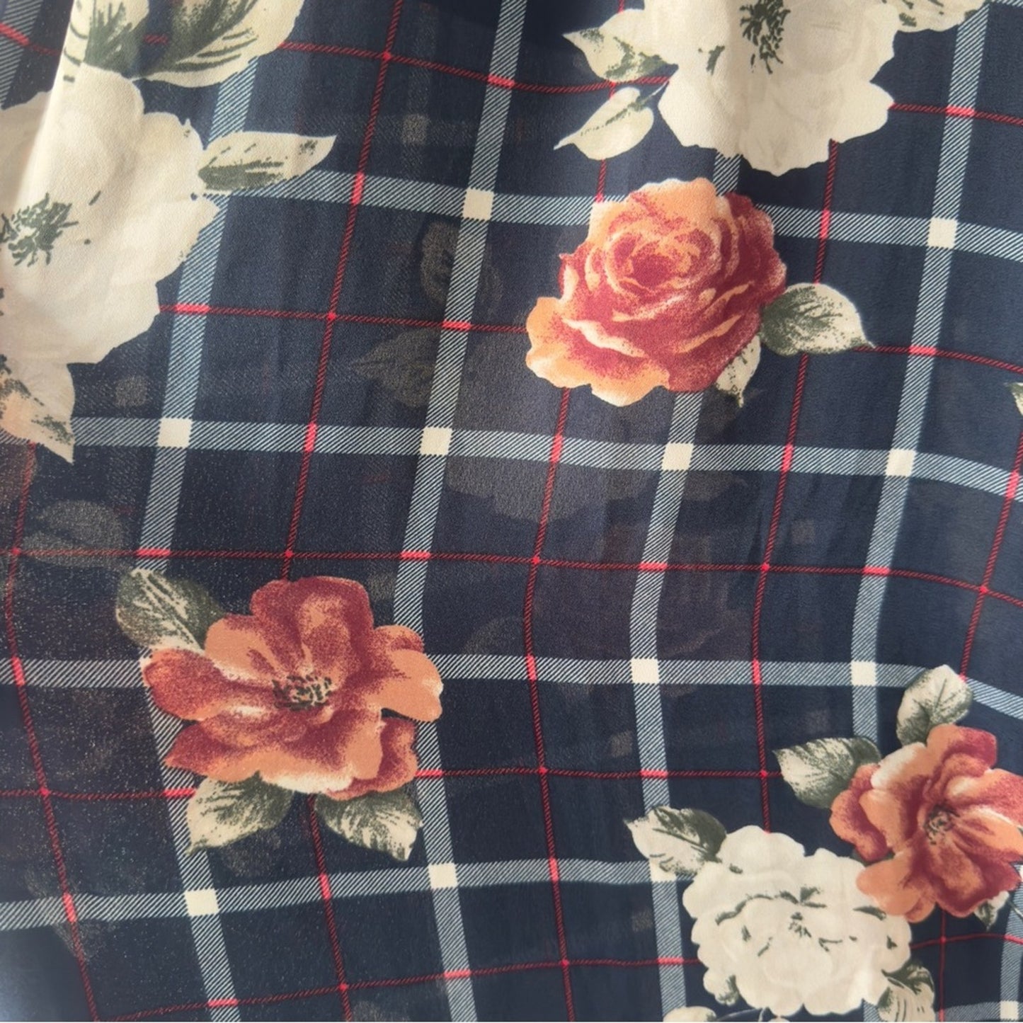 Buckle As U Wish Navy Floral Checkered Jumpsuit Tie Waist Cropped Spaghetti Blue