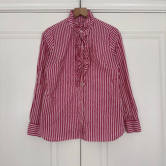 Vineyard Vines 100% Cotton Striped Ruffle Neck Button Down Top Long Sleeve 4
