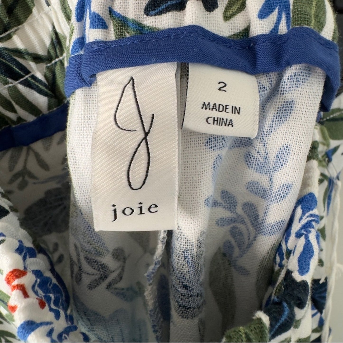 Joie Linen blend Green and Blue Leaf Print Women's Shorts rope tie drawstring 2