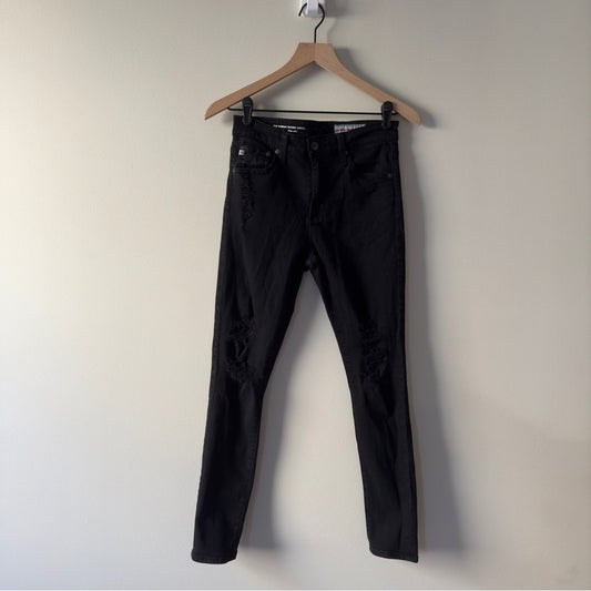 Adriano Goldschmied The Farrah Skinny Ankle Jeans Distressed Black cotton button