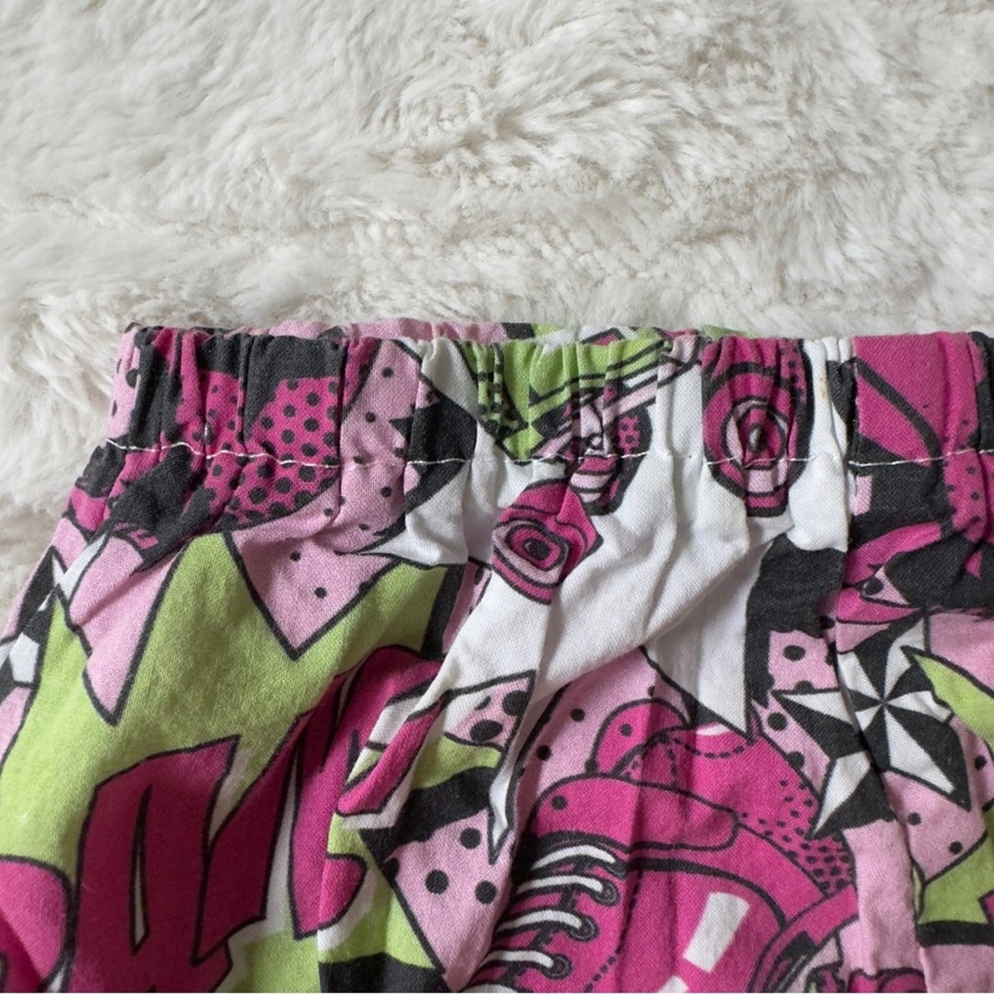 Handmade Bam! Roller Skate Pink Green Graphic Print Baby Girl bloomers shorts