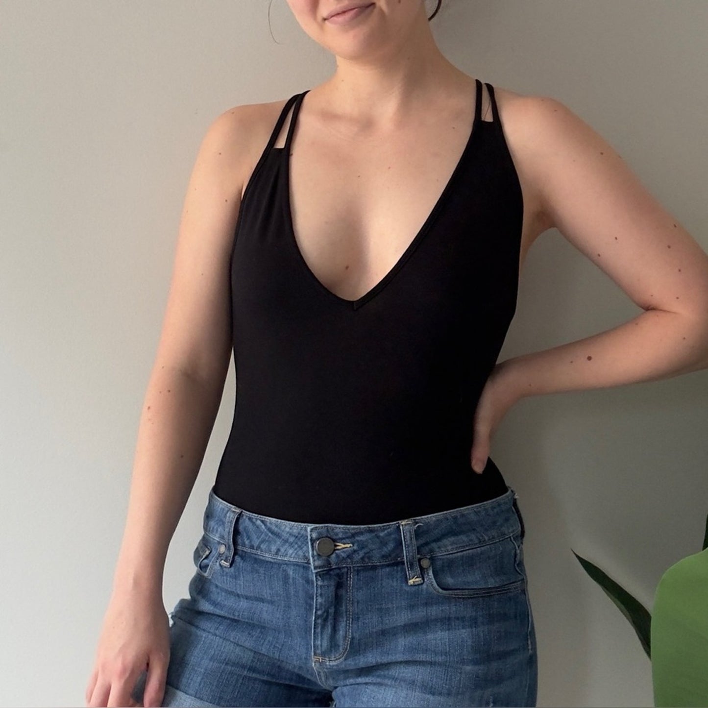 Charlotte Russe Black Strappy Bodysuit Tie Back One Piece Spaghetti Strap Solid