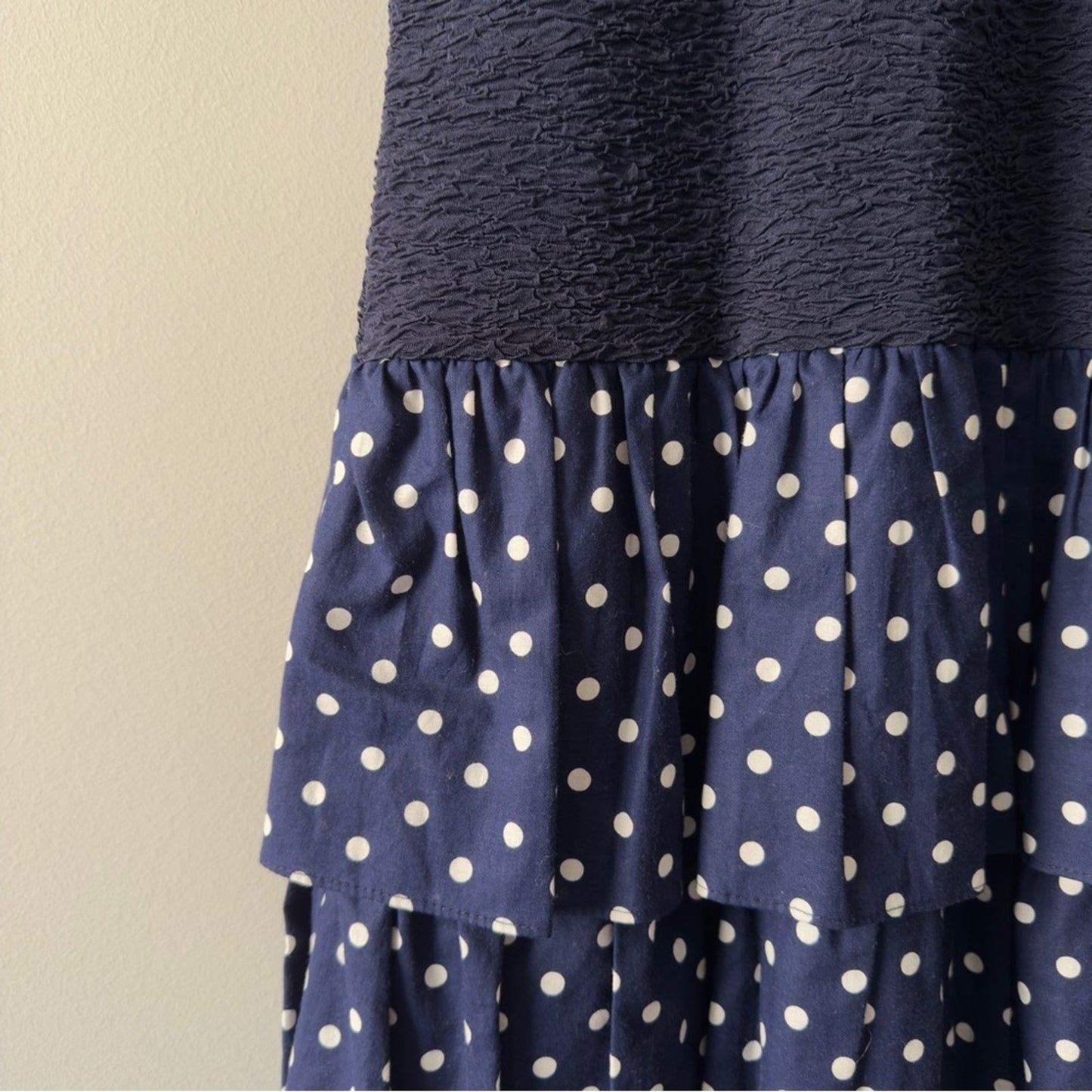 Vintage 1980s David Warren Union Label Dress Drop Waist Polka Dot bow sleeve EUC