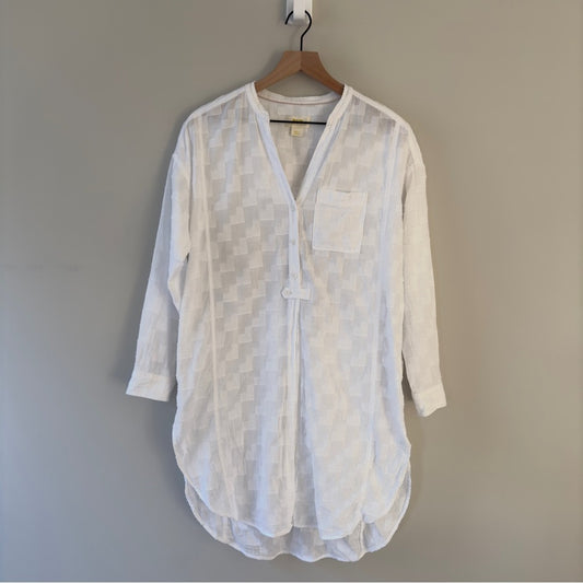 Anthropologie Maeve Roberta Textured Henley Tunic Top White Button-Up Shirt long