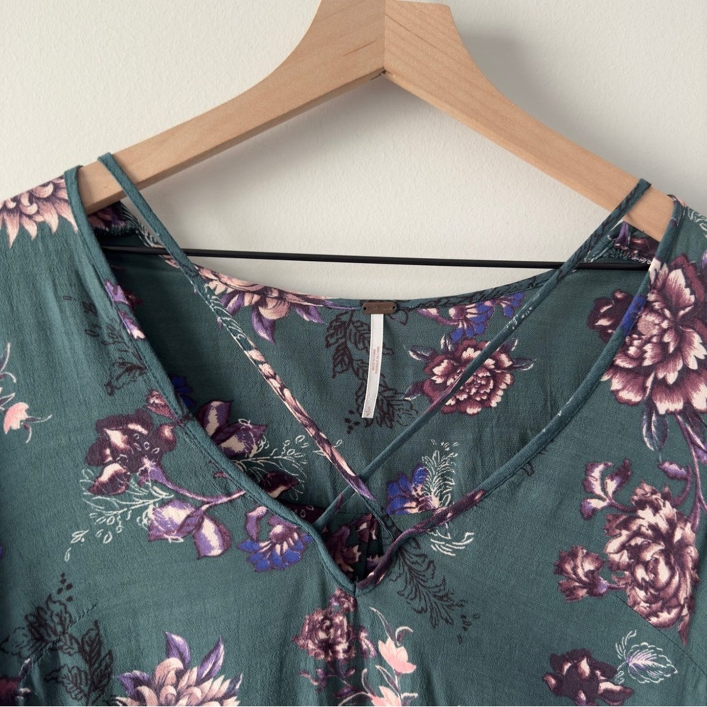 Free People Heart Beat Tunic Dress Boho Floral Long Bell Sleeve floral bohemian