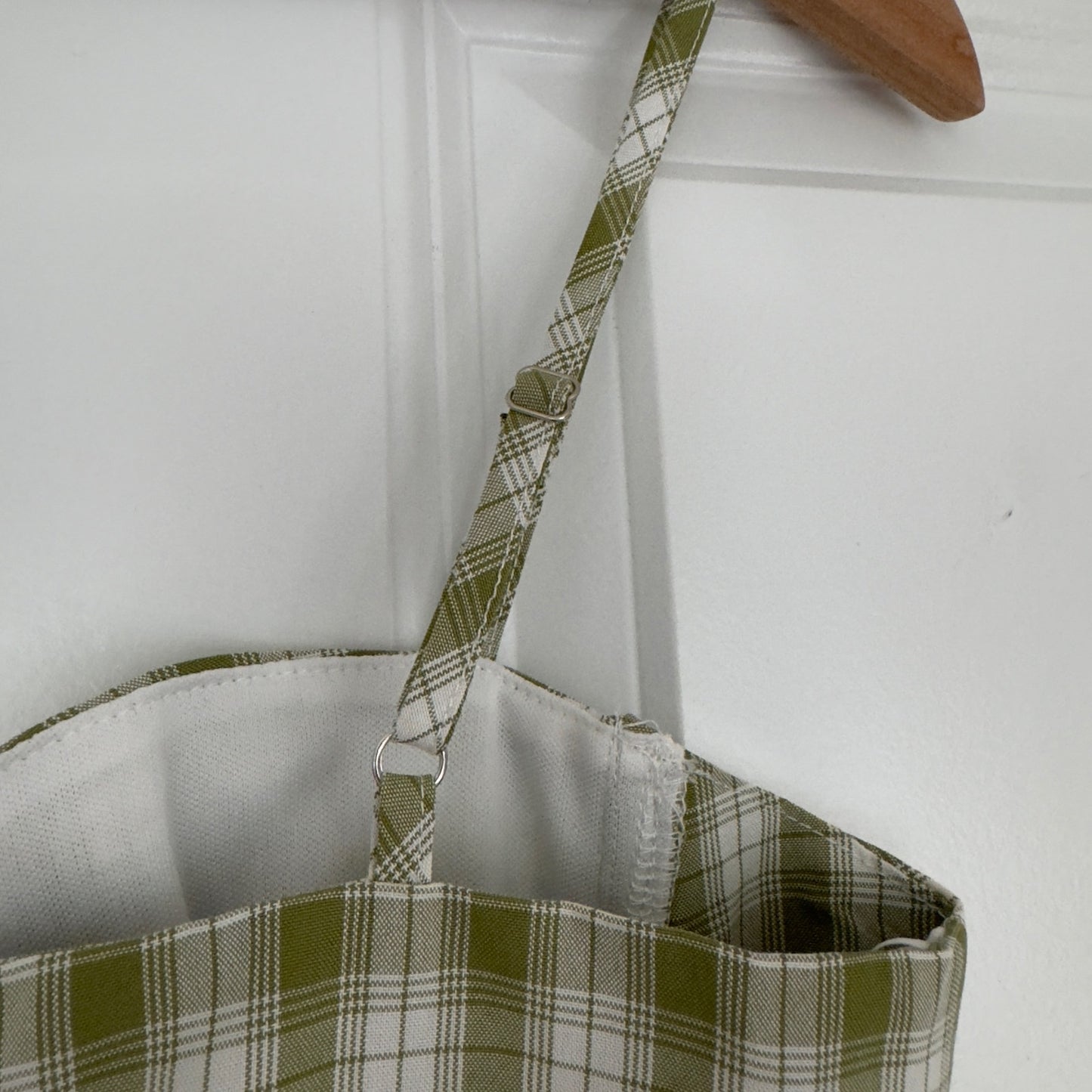 Princess Polly Tuscan Top Green plaid adjustable spaghetti strap sweetheart neck