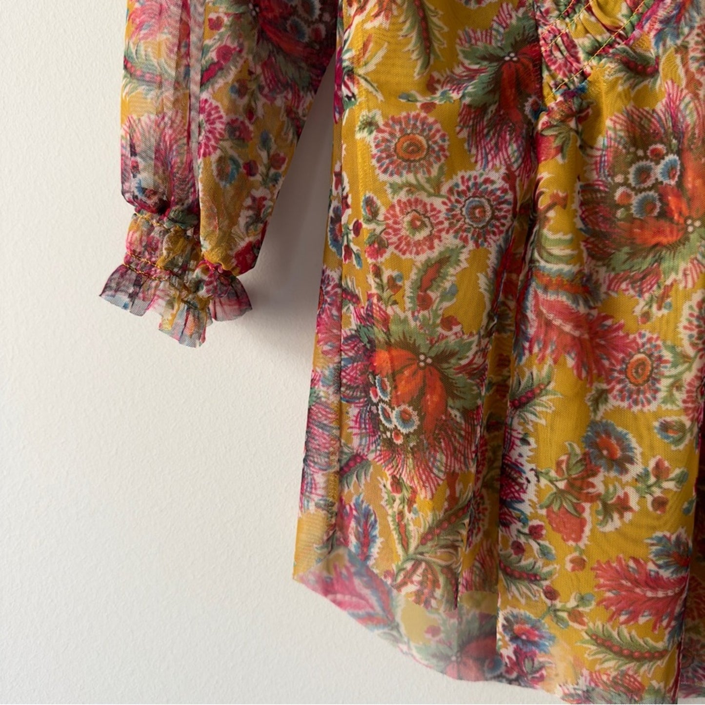 Anthropologie Chiffon Button Up Front 3/4 sleeve top floral stretch layered XS