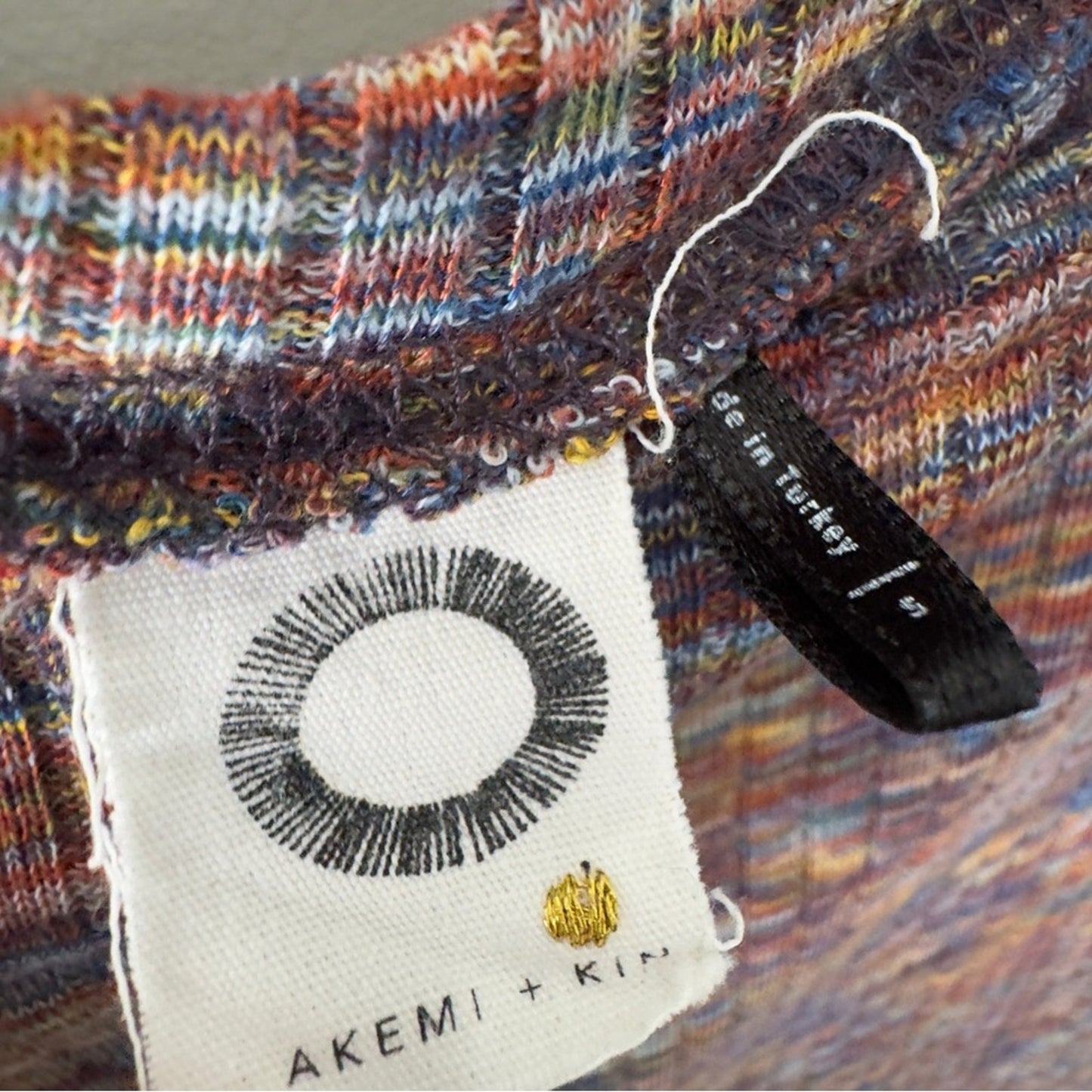 Anthropologie Akemi + Kin Rainbow Multicolor Knit Top long bell sleeves ribbed S