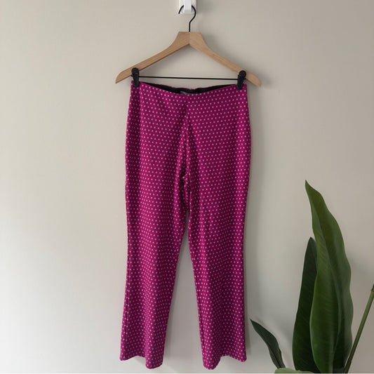Anthropologie Fuchsia Pants White Flower Pattern stretch elastic waist floral S
