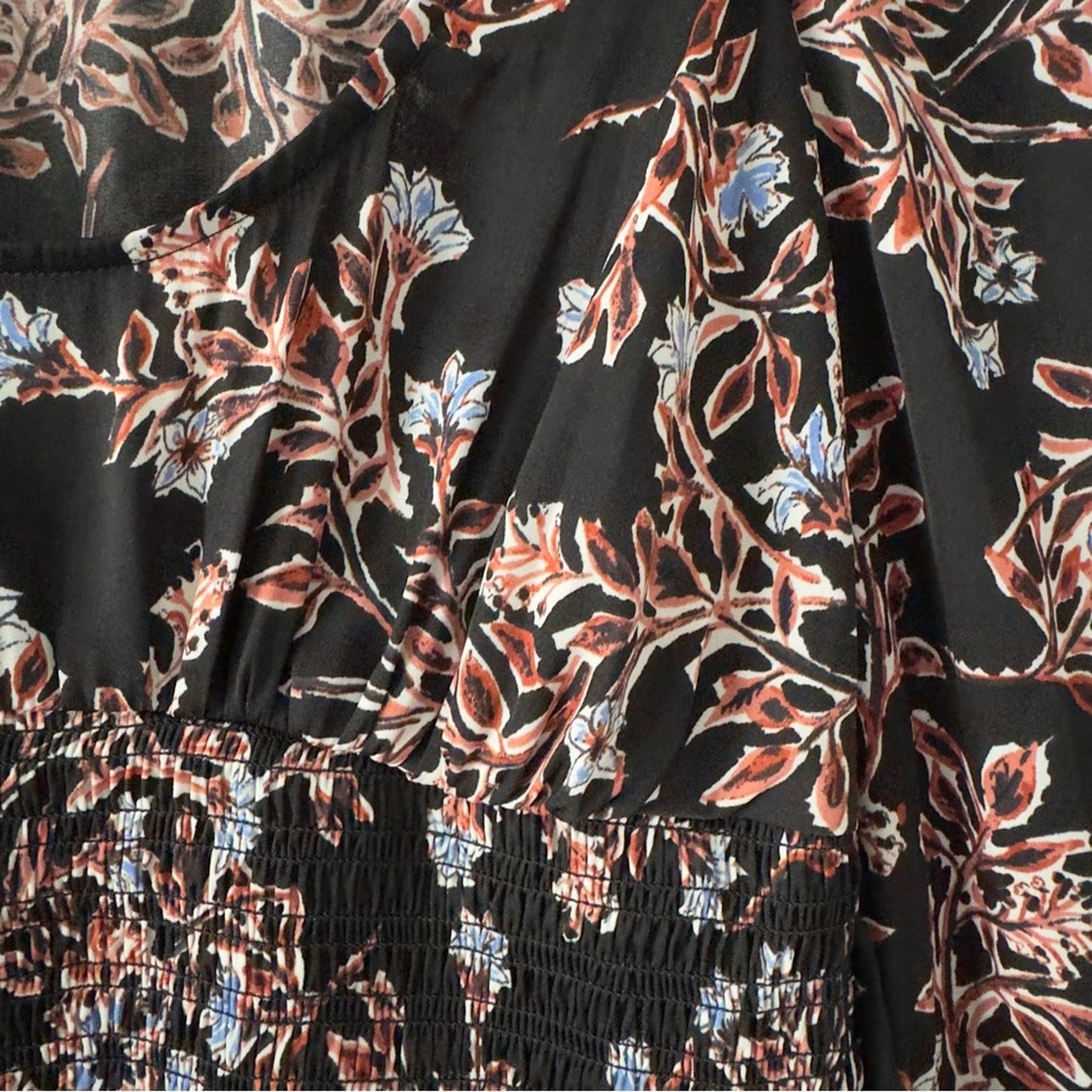 Free People Santiago Top Floral Cropped puff long sleeve buttons smocked ruched