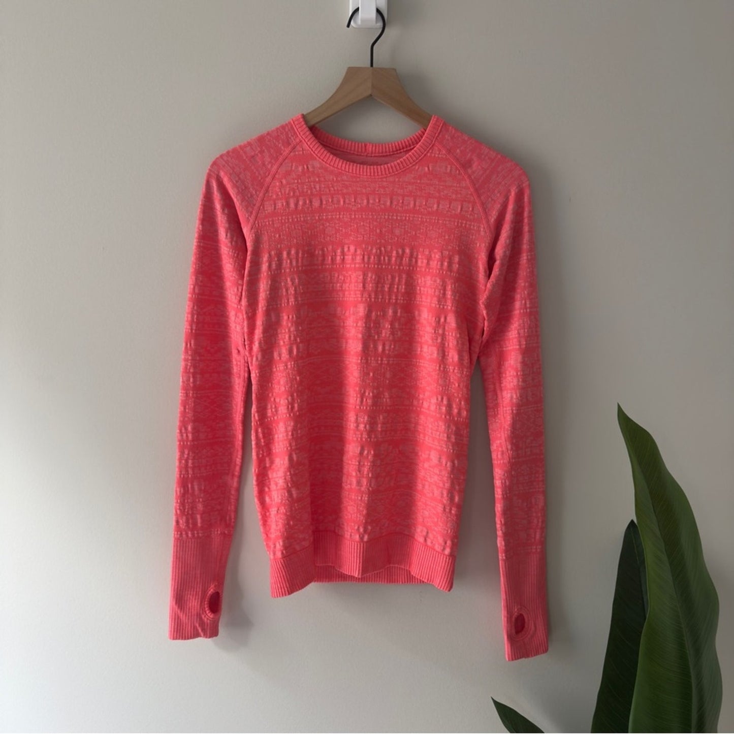 Lululemon Rest Less Pullover in Heathered Electric Coral Athletic Top Thumbholes