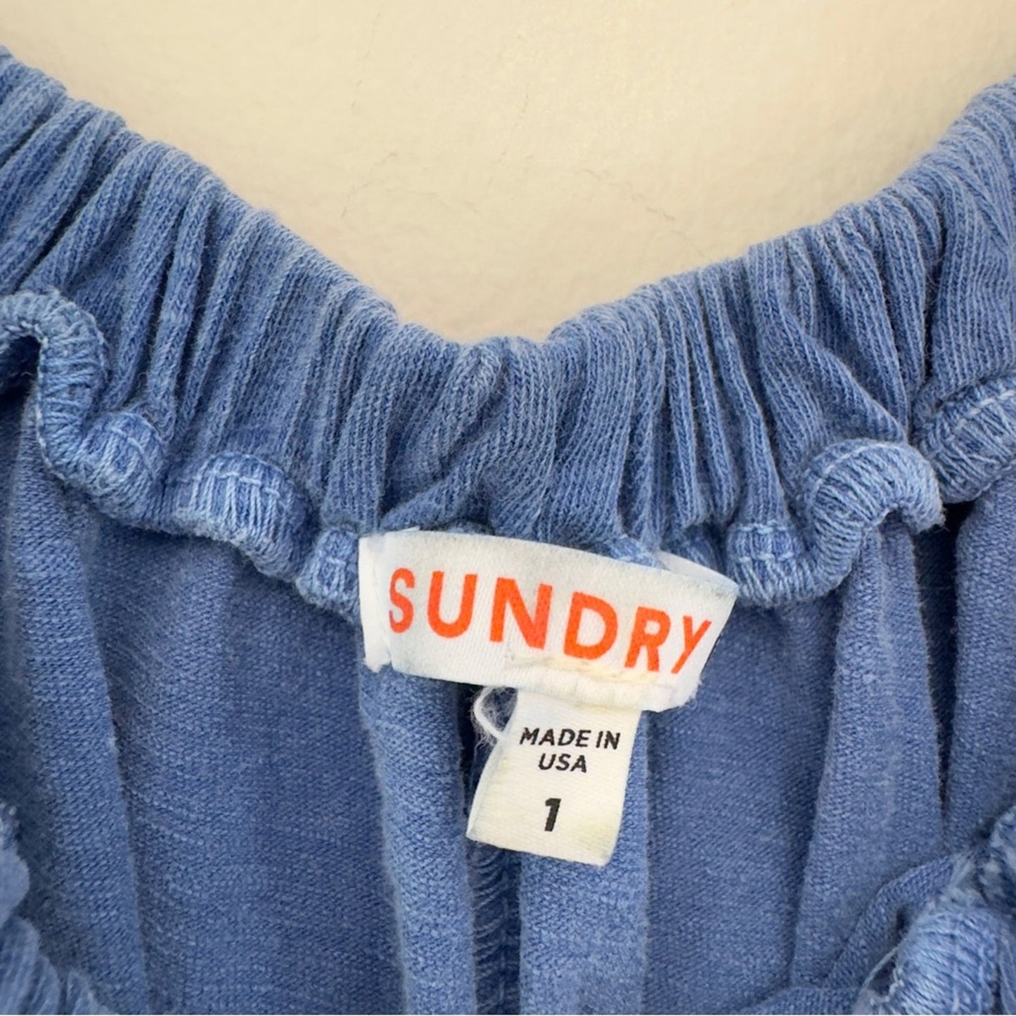 Sundry Mini Trapeze Dress Blue Square Neck Flutter Sleeve Sundress Cotton Summer