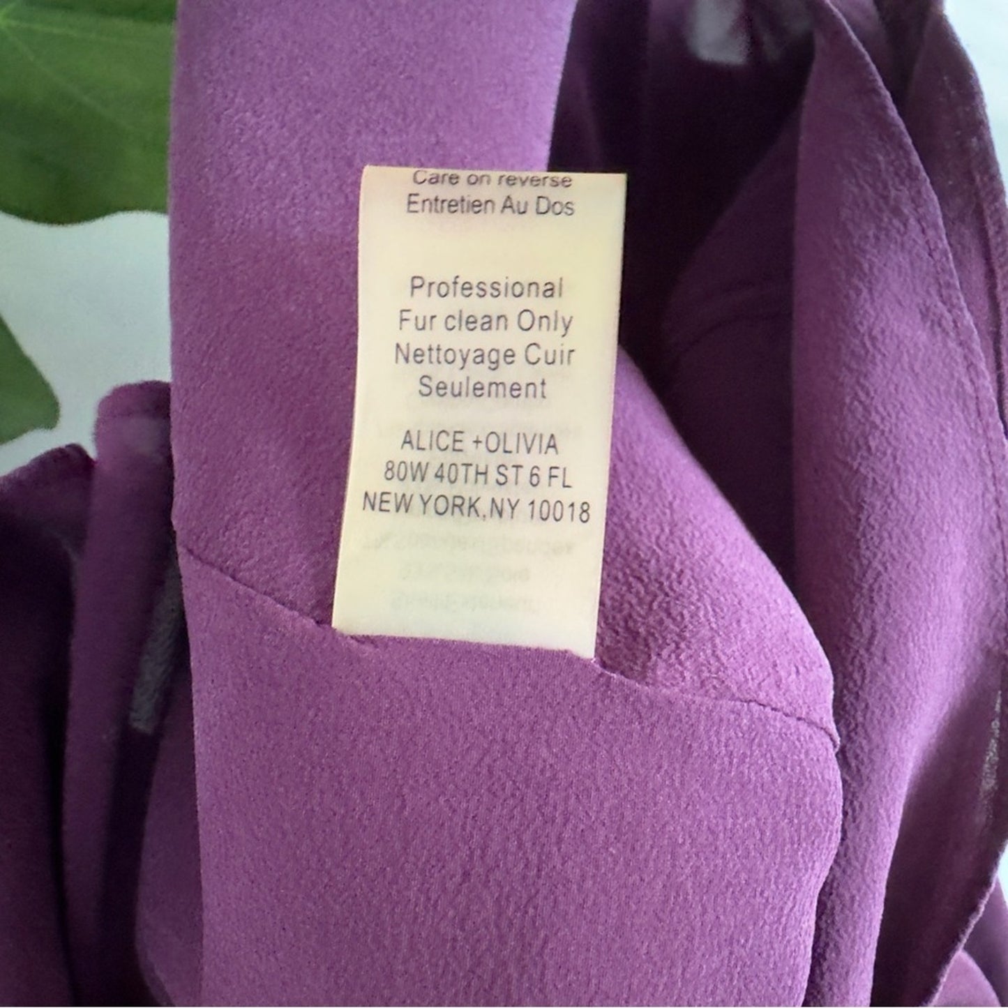 Alice + Olivia Silk Blend Mini Dress Purple Black Leather Roll Tab Short Sleeves