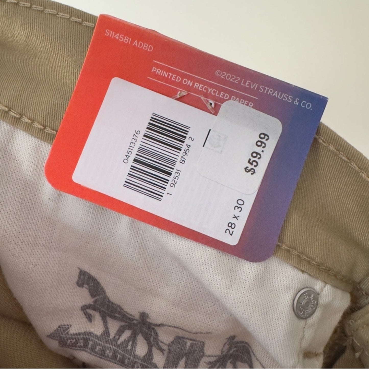Levi’s 511 Slim All Seasons Tech Pants Tan Straight-Leg Stretch 28x30 Pockets