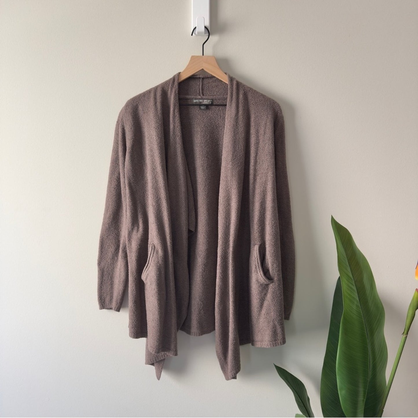 Barefoot Dreams Cozy Brown Open-Front Cardigan Long Sleeve Pockets Soft Winter S