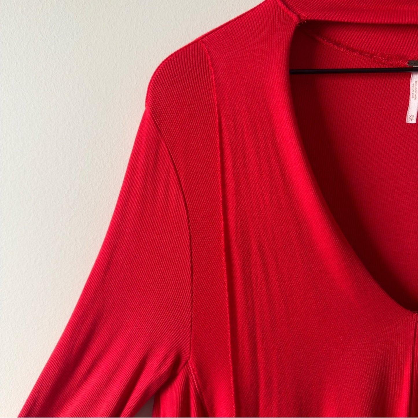 Free People Uptown Turtleneck Sweater Top Red choker cutout asymmetric hem tunic