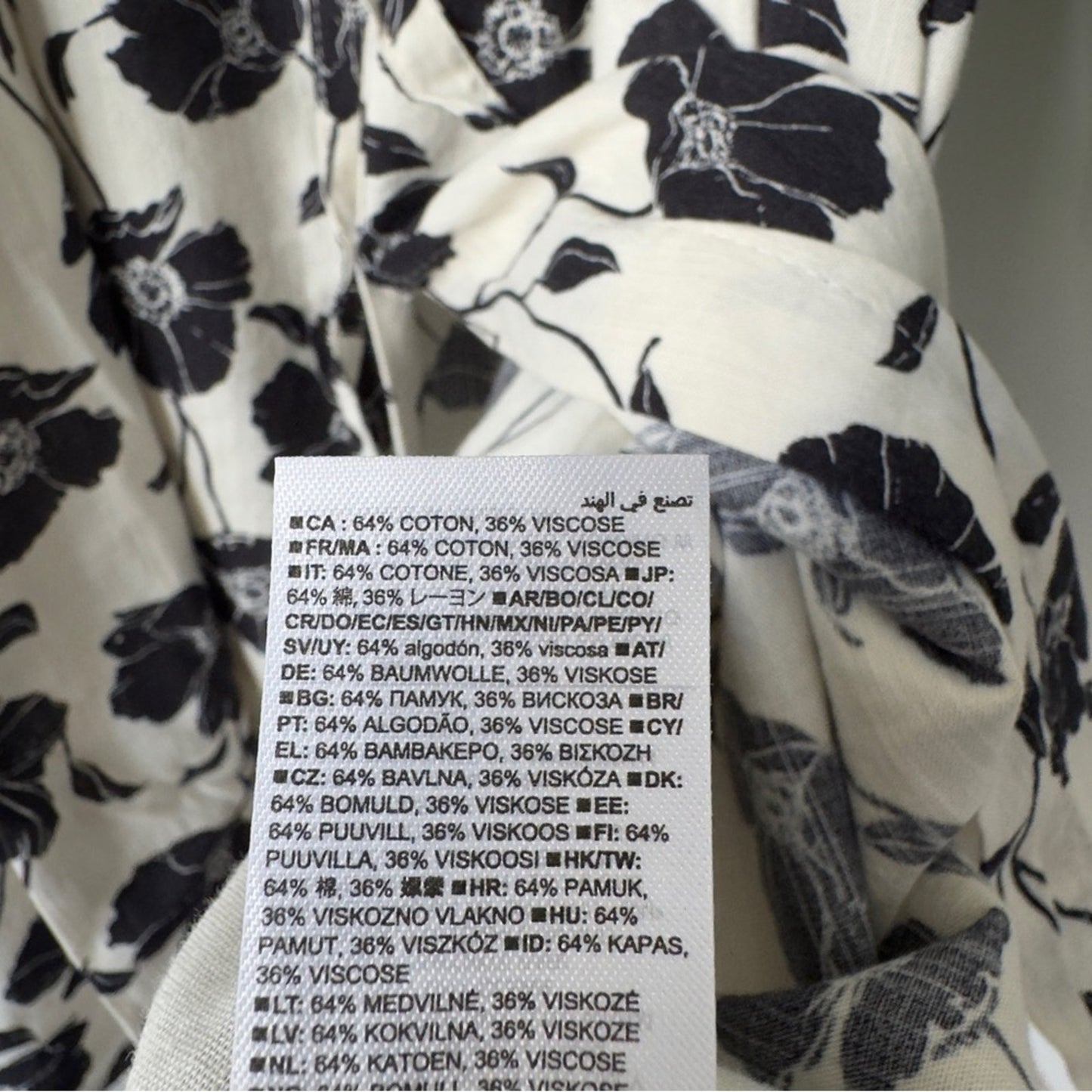 GAP Tie-Waist Scoopneck Midi Dress in White Black Floral Button Down Front M NWT