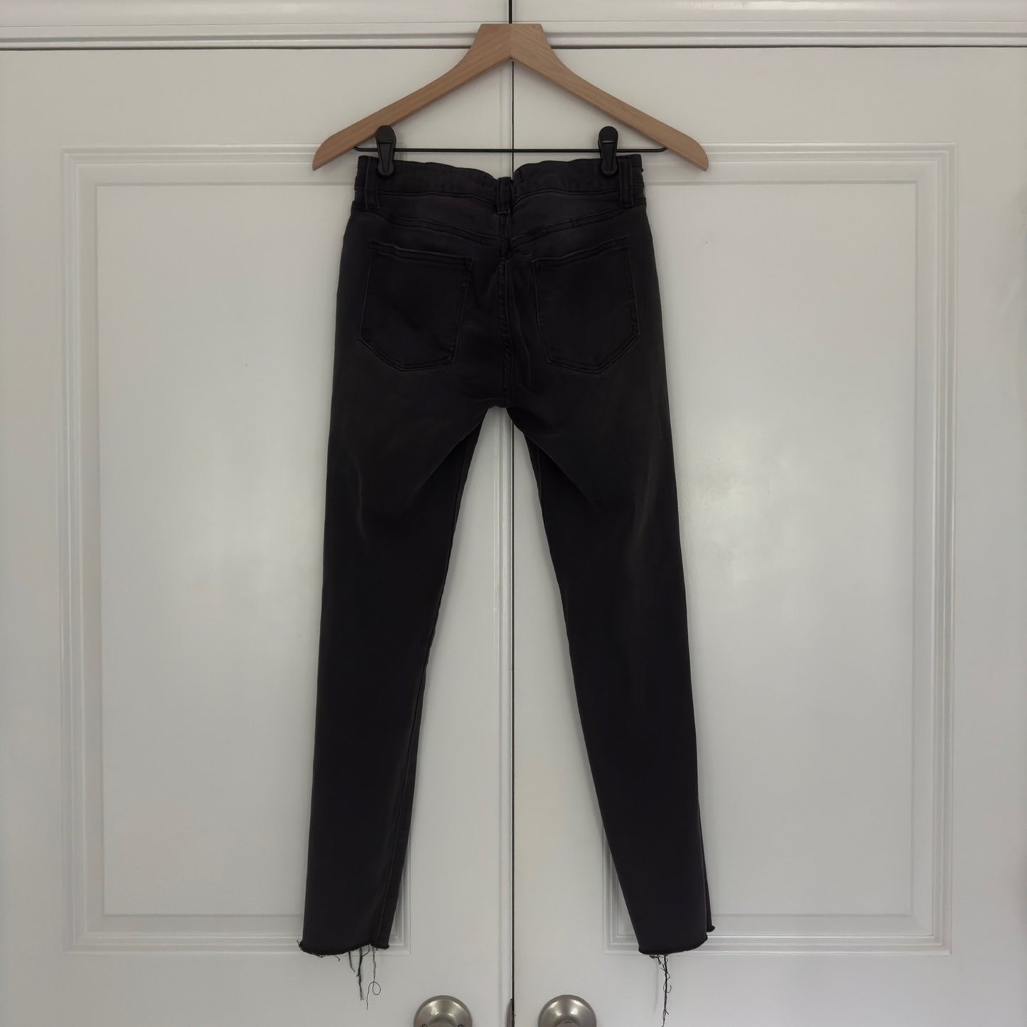 Pistola distressed raw hem skinny jeans charcoal Wash 5-pocket zip button ripped