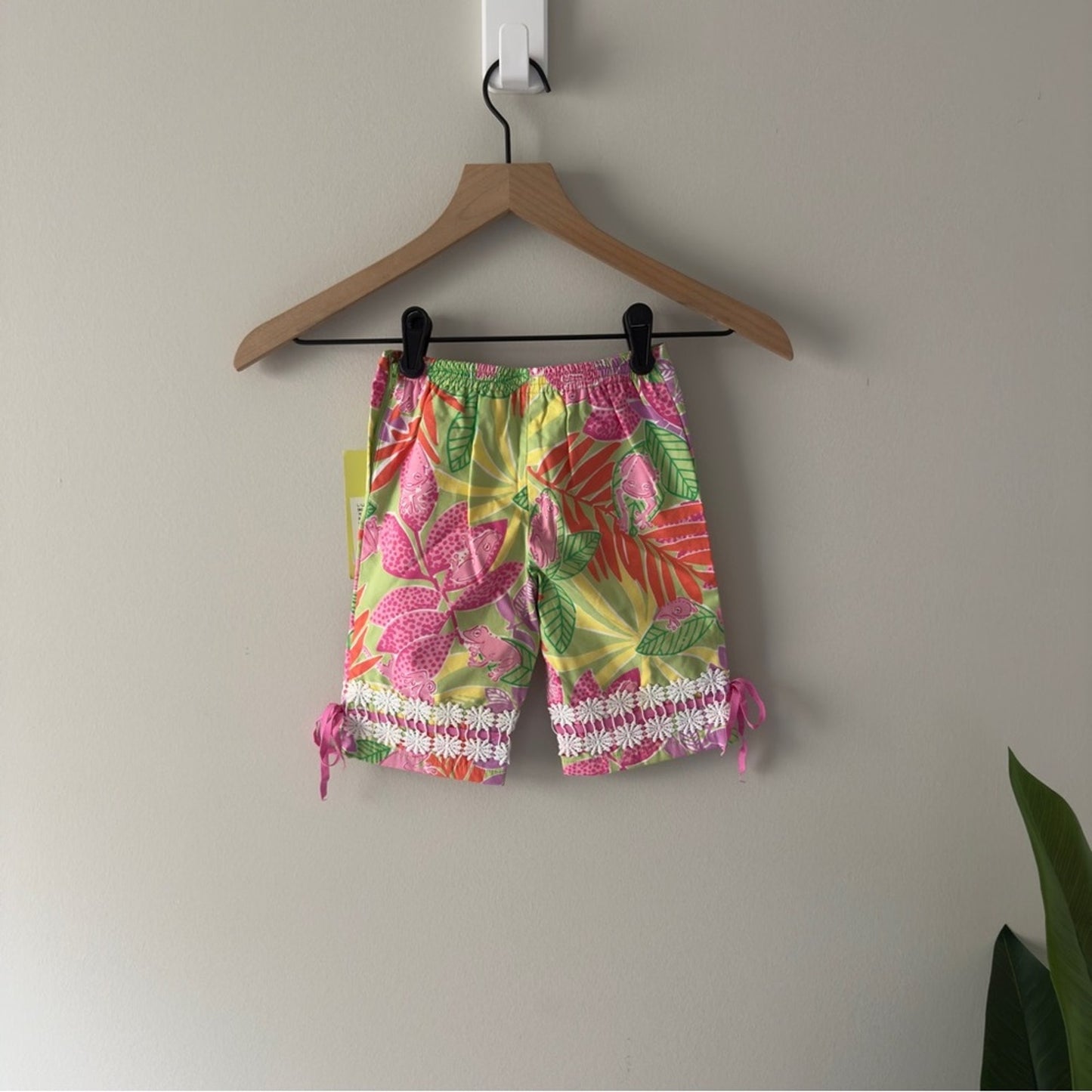 Lilly Pulitzer Vintage 2000s Capris Frog Print Summer Floral Bows Lace Zipper 3T