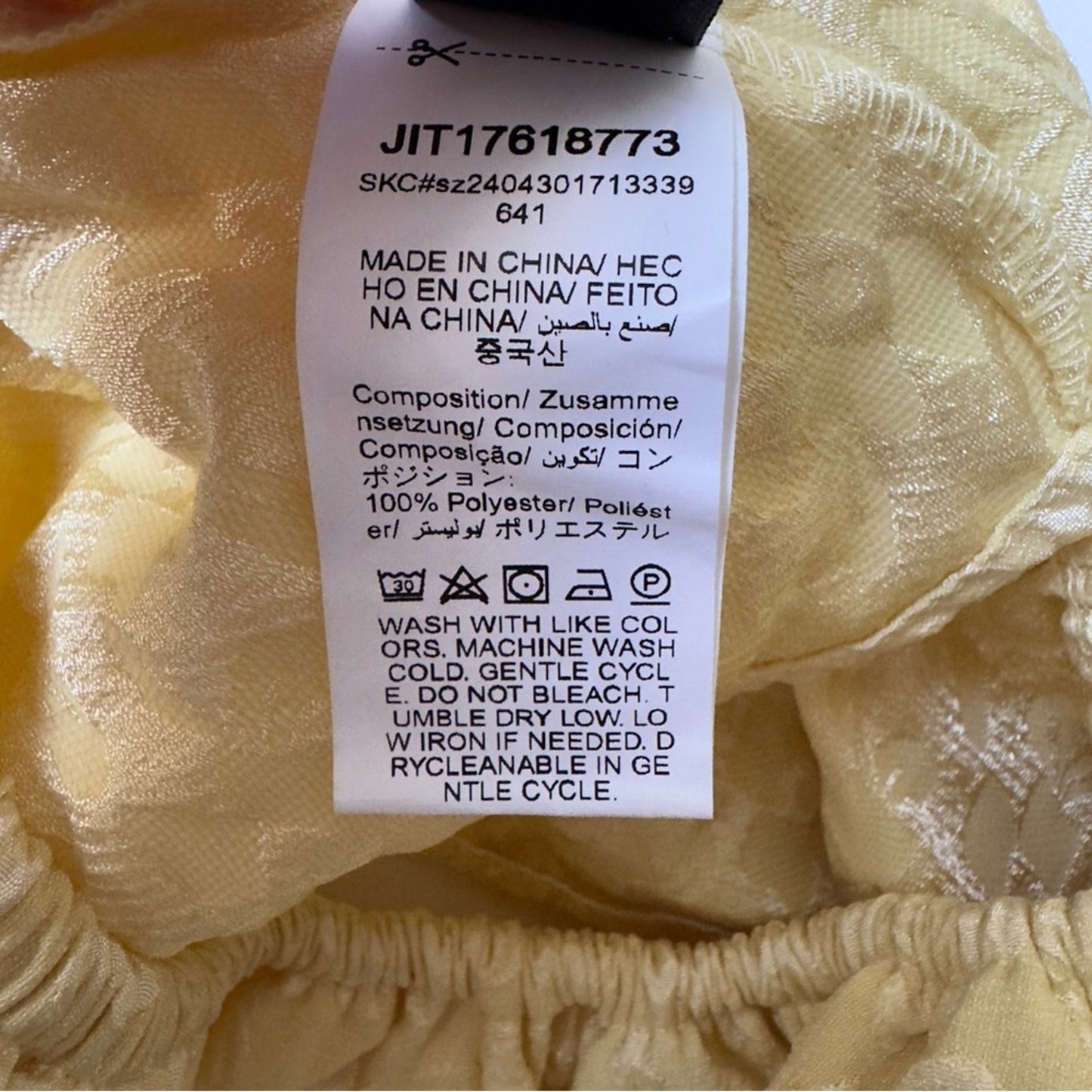 Shein Strapless Floral Jacquard Top Ruffle Peplum Tie Bow Back Butter Yellow EUC