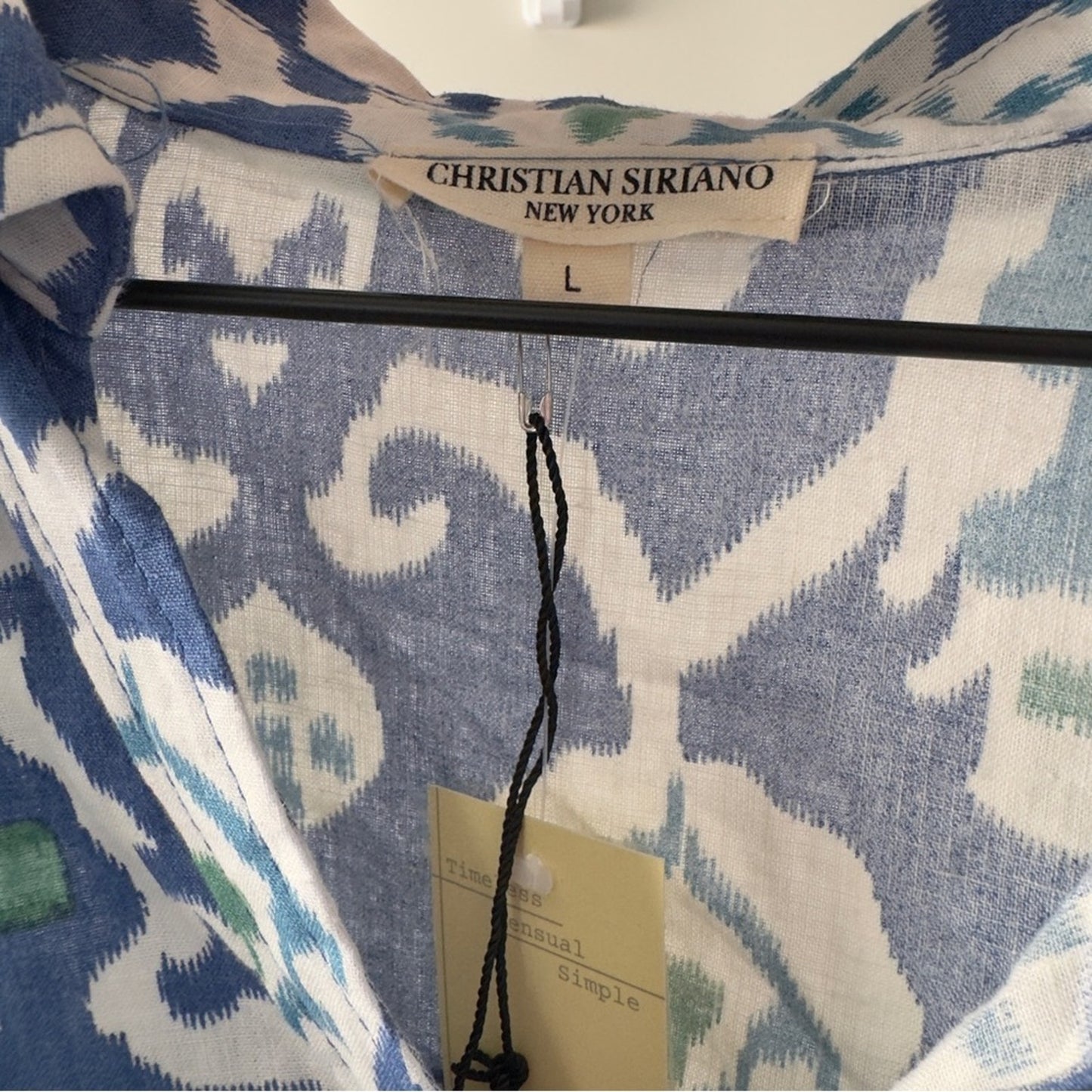 Christian Siriano Blue and White Button Down Shirt Abstract Pattern Print Collar