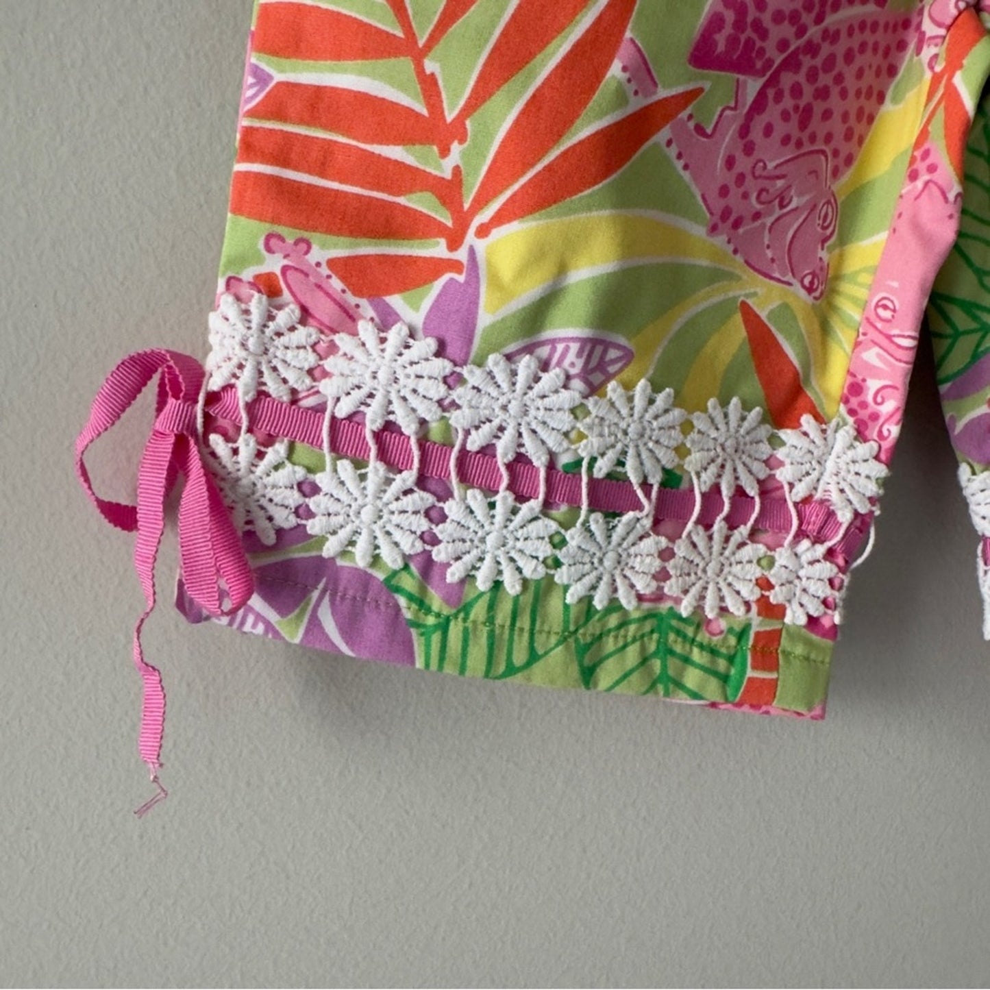 Lilly Pulitzer Vintage 2000s Capris Frog Print Summer Floral Bows Lace Zipper 3T