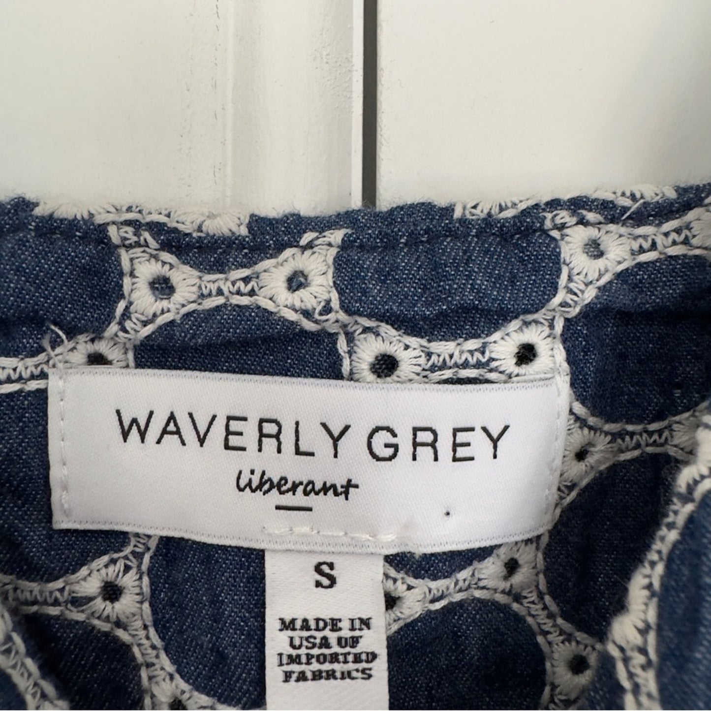 Waverly Grey Button Down Eyelet Circle Pattern Mini Dress Adjustable Spaghetti S