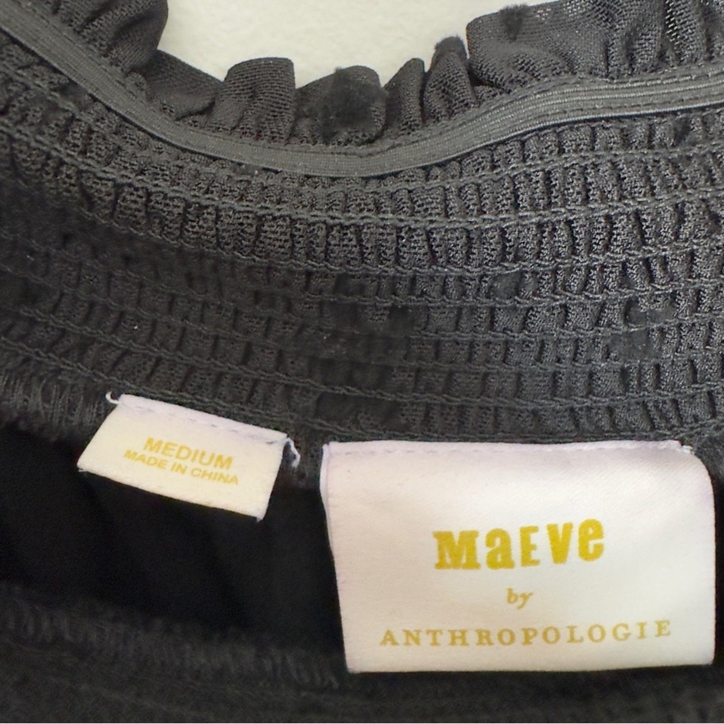 Anthropologie Maeve Star Print Black Off-Shoulder Stars Top Smocked Mesh Stretch