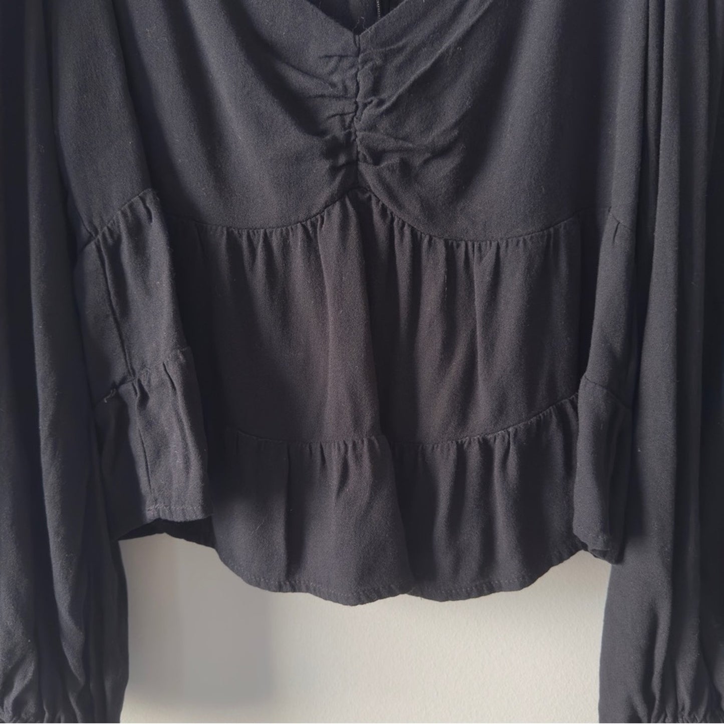 AFRM Revolve Black Babydoll Top Long Sleeve Zip Up Zipper Sweetheart Neckline M