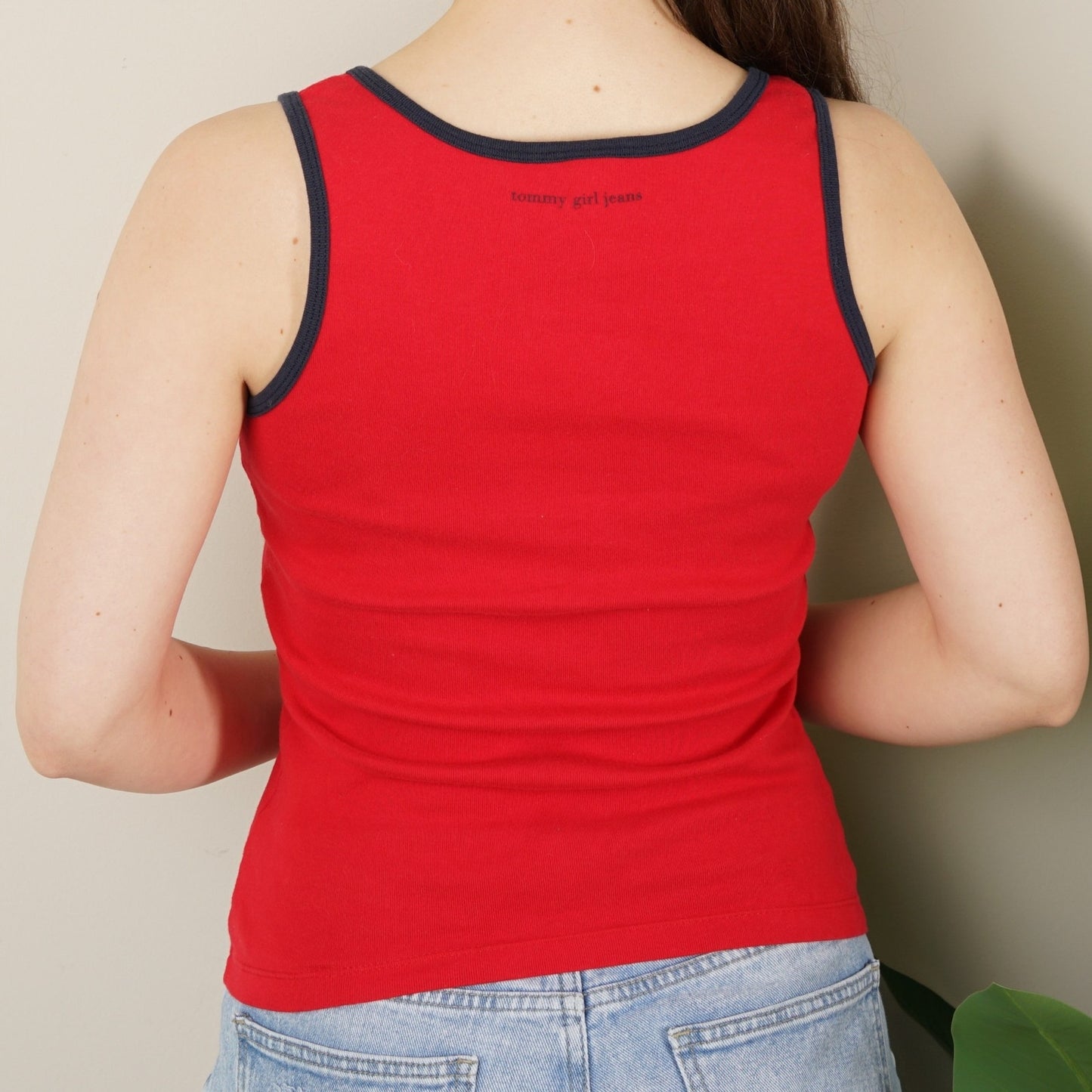 Vintage 2002 Tommy Hilfiger Jeans Tank Top 100% Cotton Red White Blue Stars Y2K