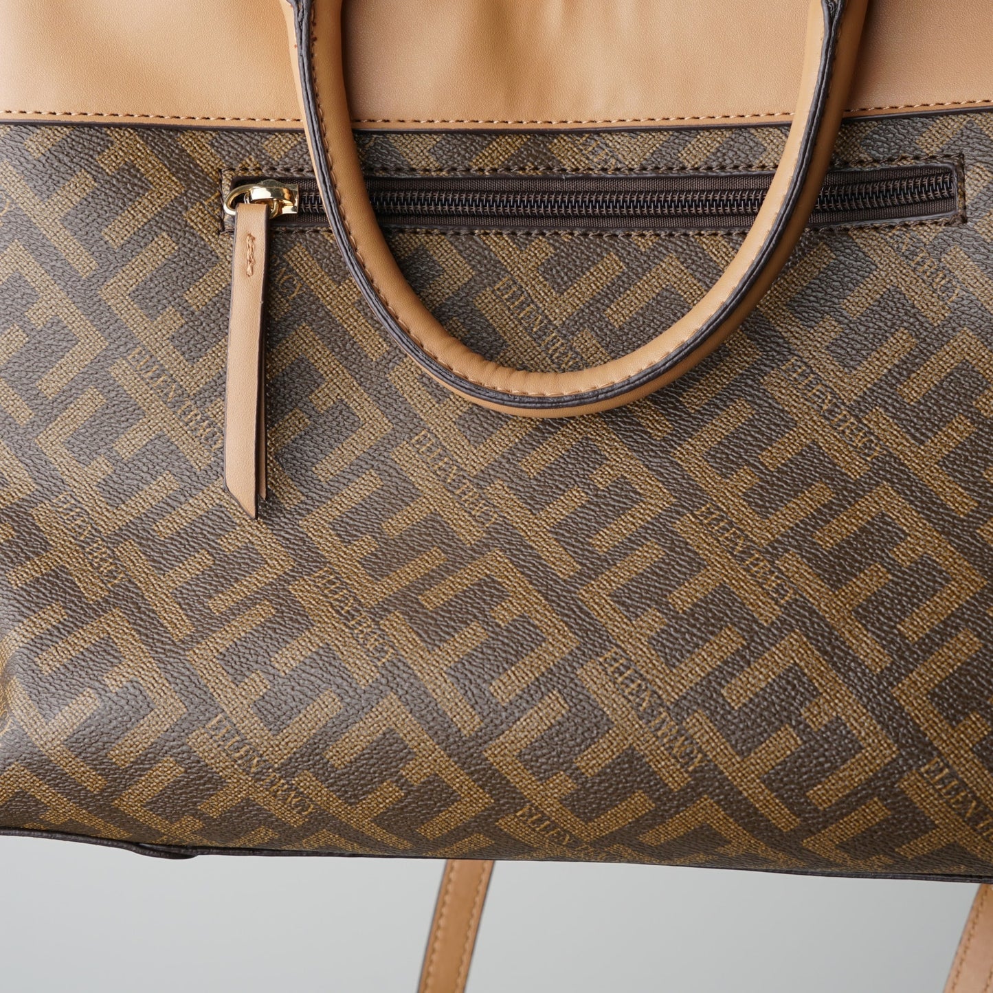 Ellen Tracy Logo Print Coated Canvas Satchel Handbag Detachable Adjustable Strap