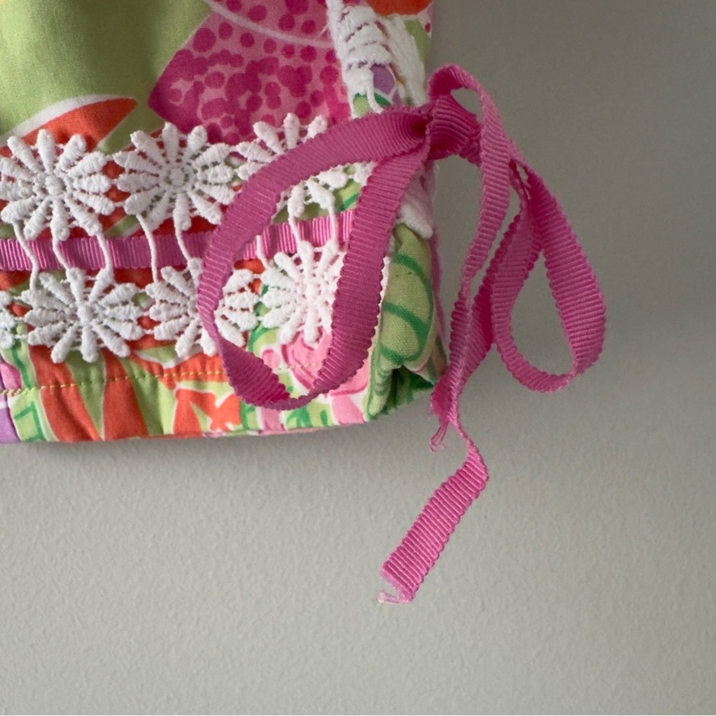 Lilly Pulitzer Vintage 2000s Capris Frog Print Summer Floral Bows Lace Zipper 3T
