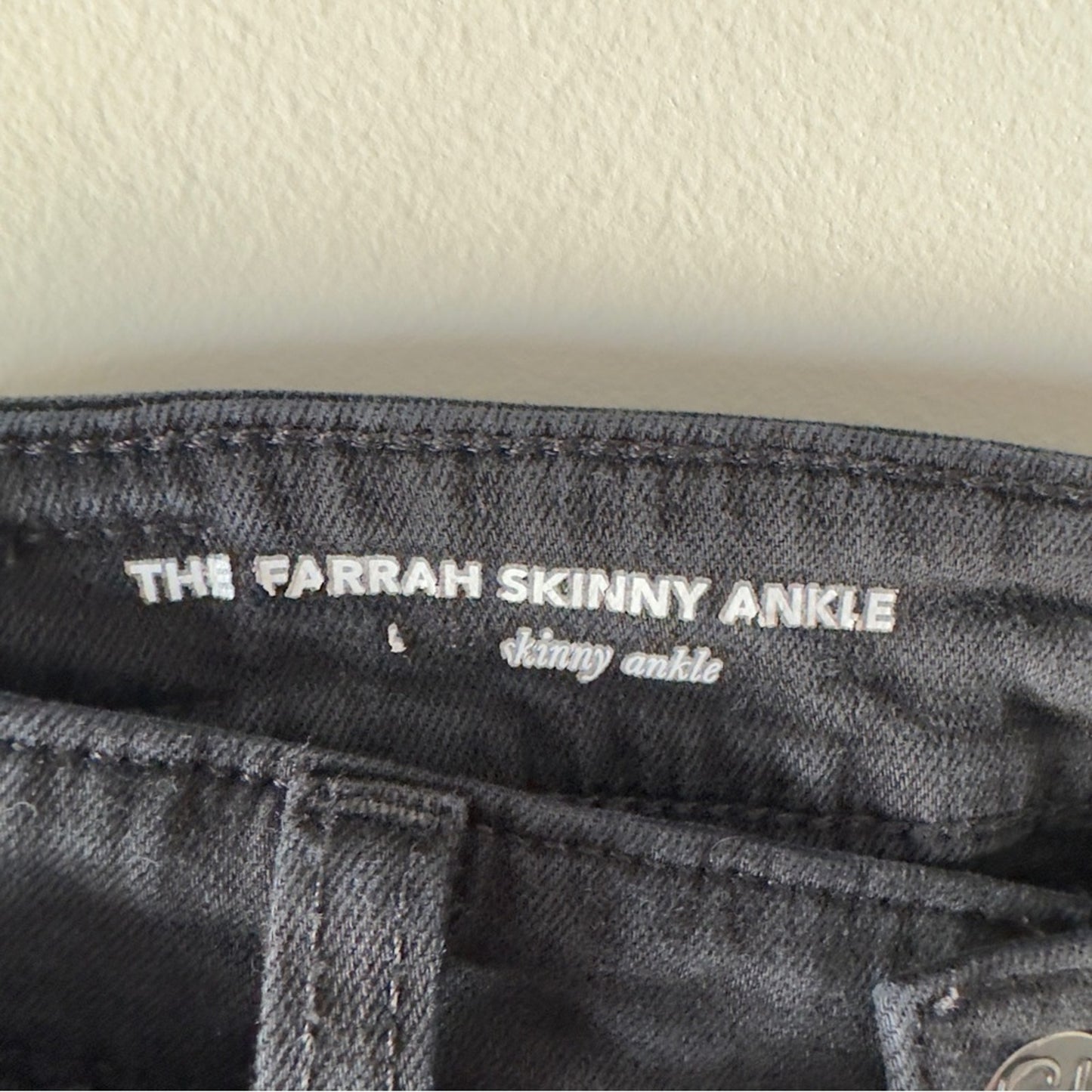 Adriano Goldschmied The Farrah Skinny Ankle Jeans Distressed Black cotton button
