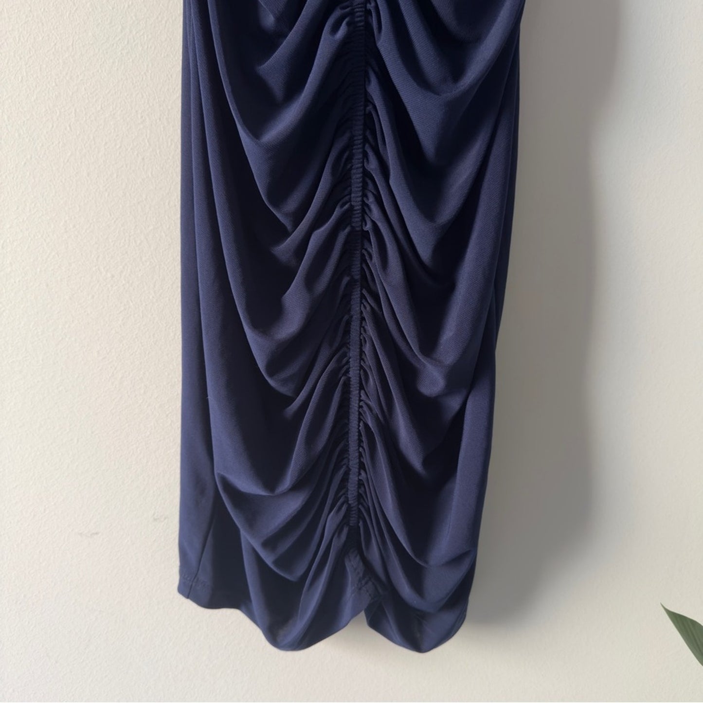 Vintage 2000s Papaya Navy Ruched Embellished Bodycon Mini Dress V-Neck Y2K Blue