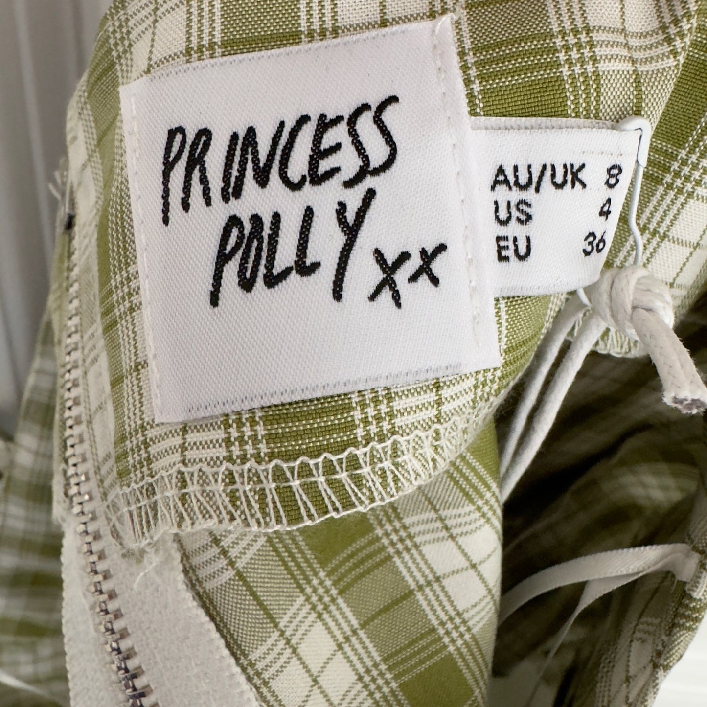 Princess Polly Tuscan Top Green plaid adjustable spaghetti strap sweetheart neck