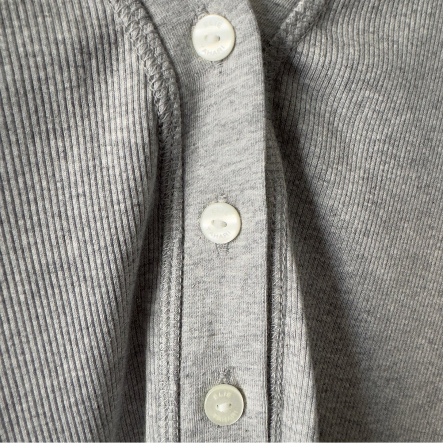 Elie Tahari Gray Long Sleeve Cardigan Half Button Front Minimalist Ribbed Solid