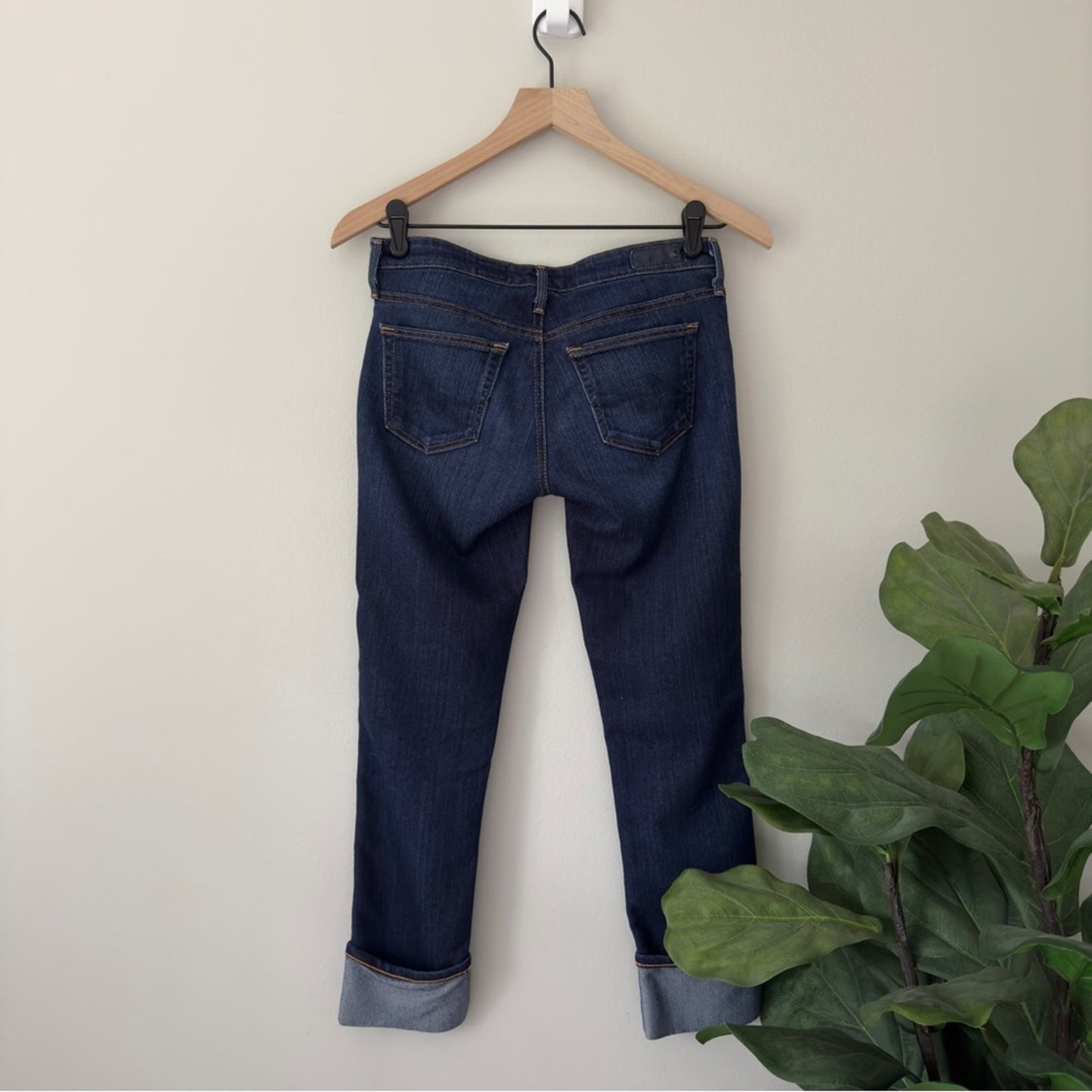 Adriano Goldschmied The Stevie Cuff Slim Straight Cuffed Jeans Dark Wash USA Zip