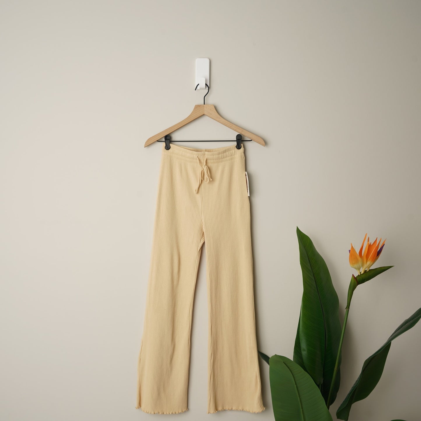 Billabong Out and About Rib Knit High Waisted Flared Cropped Pants Ribbed Solid