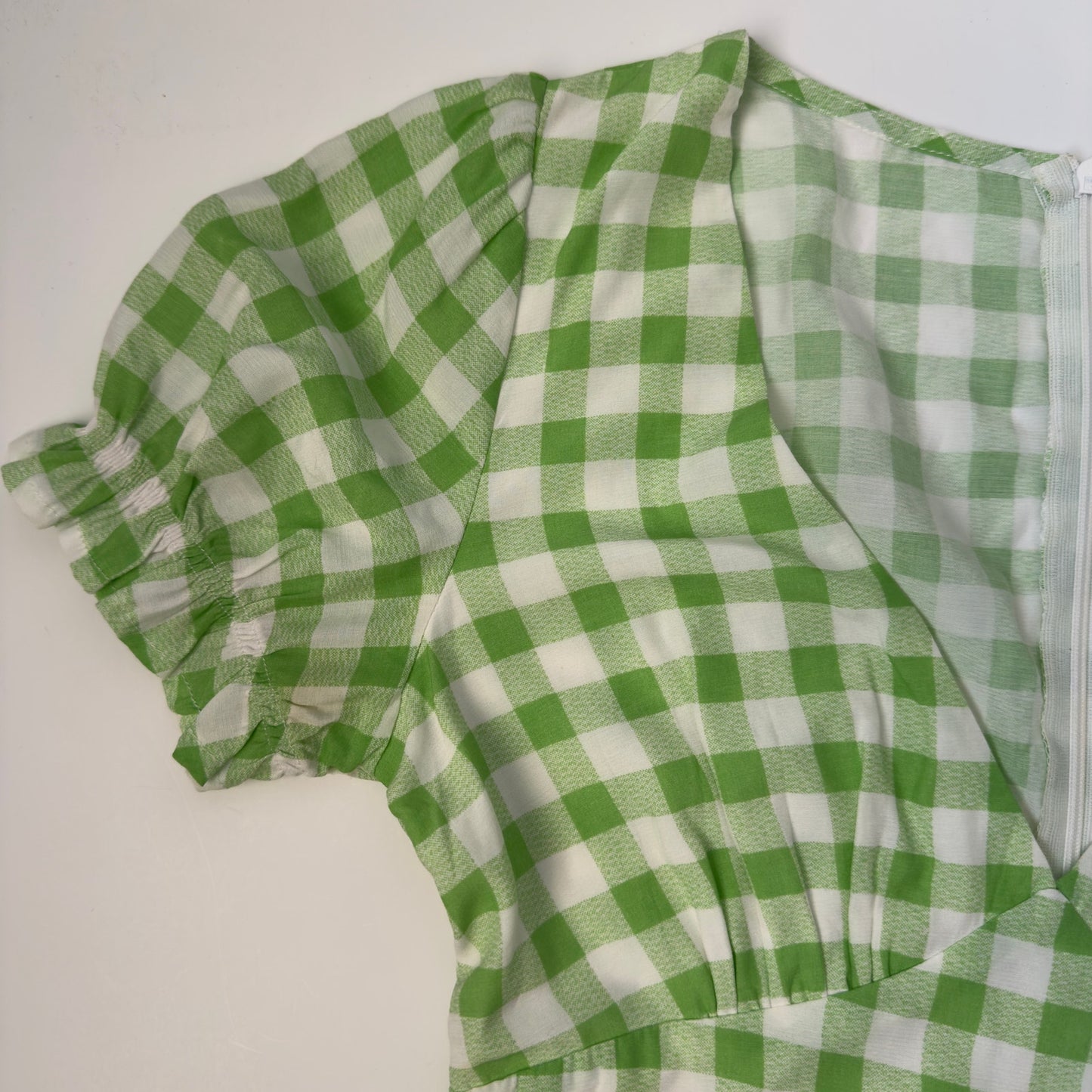 Princess Polly Gingham Shorts Romper Ruffle Short Sleeve Scoop V-Neck Zip Up 2