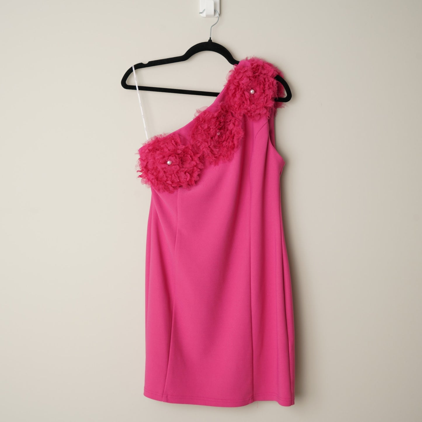 Anthropologie Elliatt Uma One Shoulder Mini Dress Floral Pearl Bead Applique XL